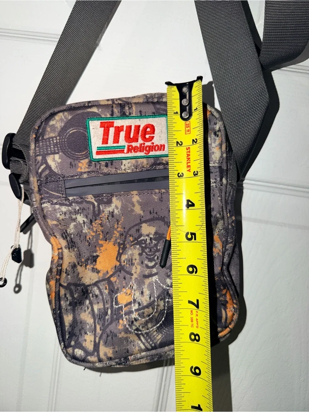 True Religion Camo Print Crossbody Bag Grey Orange Utility Shoulder Bag